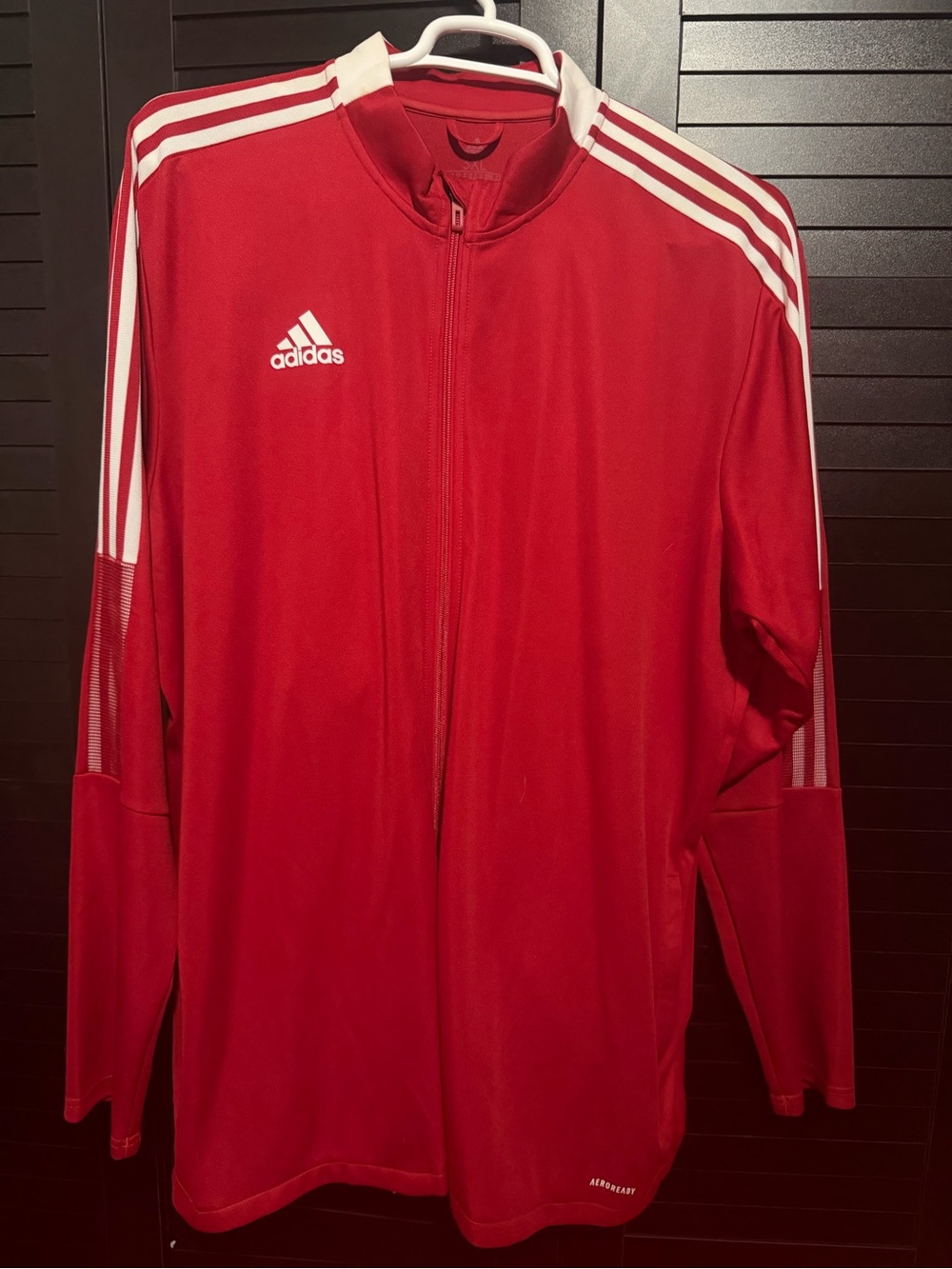 adidas Red Men's Full-Zip Performance Jacket with White Stripes